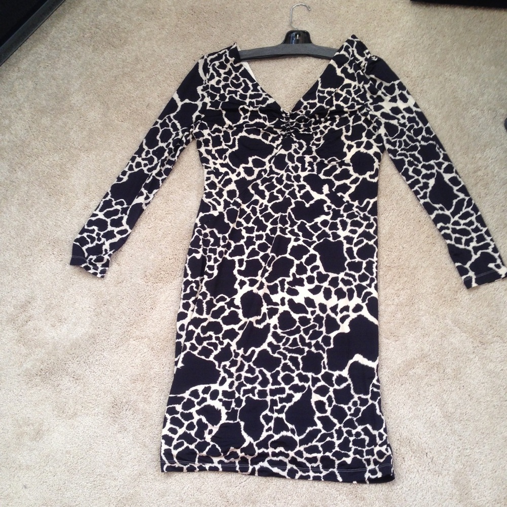 Navy Blue Cream print dress